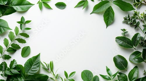 Fresh sprig of green leaves  isolated on white color background, copy space.