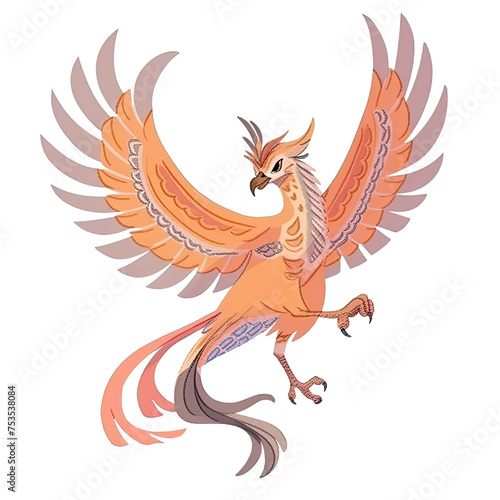 An illustration of a beautiful orange Garuda bird with stunning wings