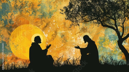 Silhouette of Jesus telling the parable of the rich fool photo