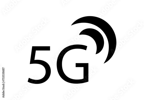 Icono negro de señal 5 g de smartphone.  photo