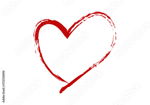 Trazado de pincelada roja con forma de corazón. 