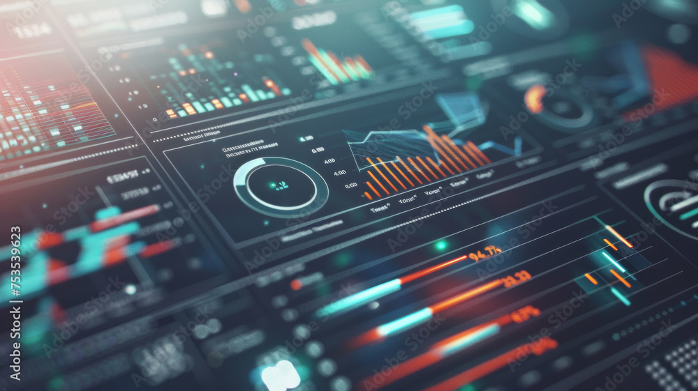 Futuristic interface with glowing data analytics and charts on a dark background. Futuristic interface with glowing data analytics and charts on a dark background.