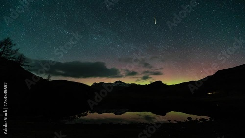 A Time Lapse of the Norten lights over Blea Tarn in the English Lake District photo