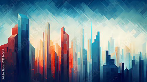 Abstract digital glitch art  vibrant cityscape in generative artificial intelligence