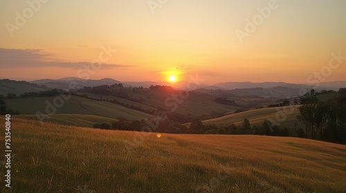 Sunset over rolling hills, peaceful and picturesque © furyon