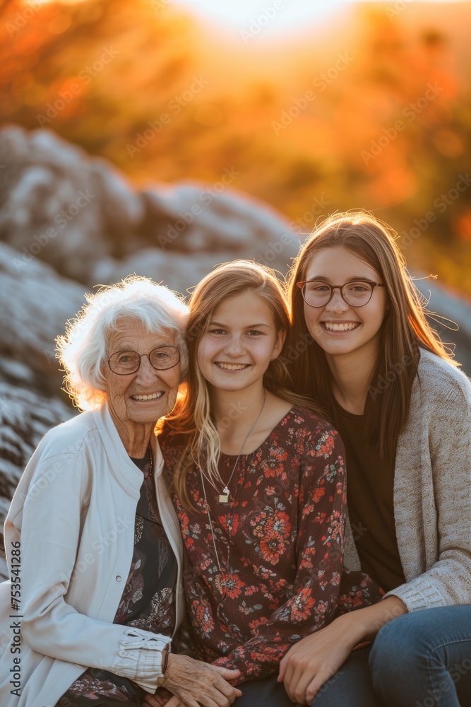 Three Generations of Women Posing for a Photo, Fictional character created by Generative AI.
