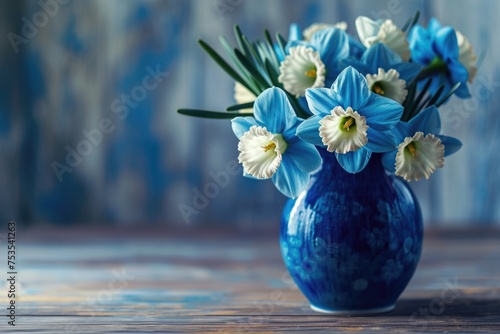 Blue Vase with White Flowers