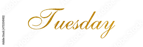 TUESDAY PNG calligraphy with metallic gold color on transparent background