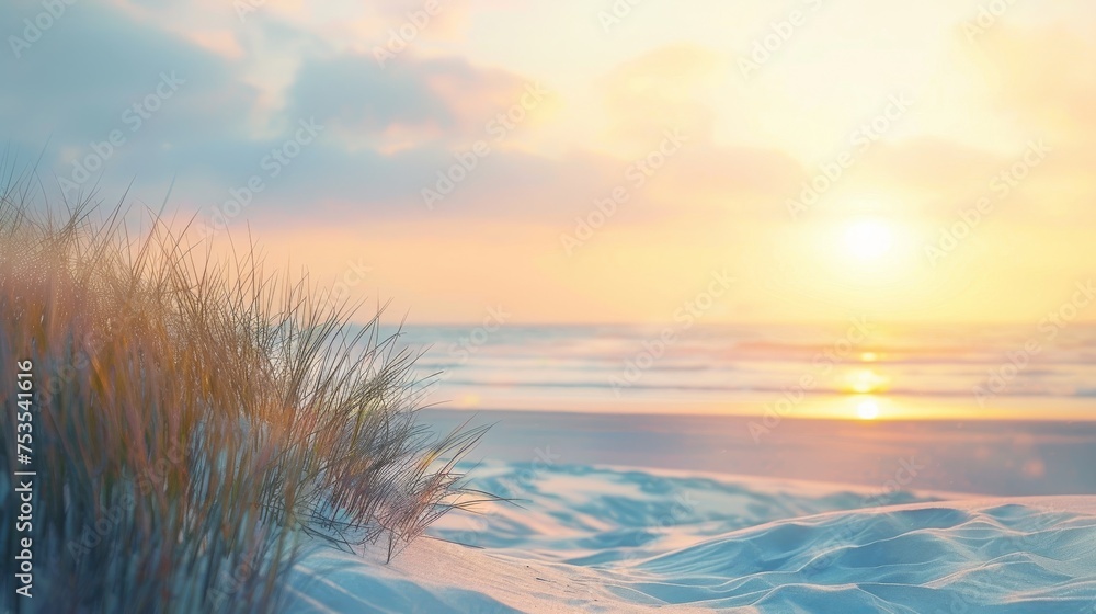Warm sunset over a serene coastal dune landscape background Warm sunset over a serene coastal dune landscape background