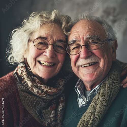 An older couple sharing a warm hug, Fictional character created by Generative AI.