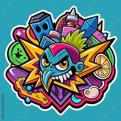 Tshirt sticker of inspired by street art and graffiti culture  incorporating edgy graphics and vibrant colors