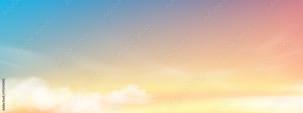 Sunset Sky Background,Sunrise cloud Orange,Yellow,Pink in morning Summer,Vector sunny Autumn,Nature landscape field in evening.Cartoon Pastel Winter sunlight,Horizon Spring sundown by Sea Beach