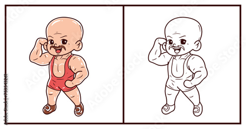 Circus strongman with sketch vector illustration