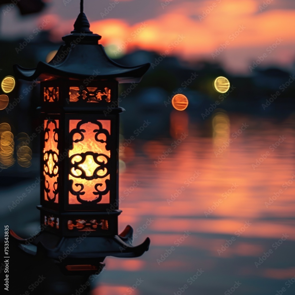 Oriental lantern lighting up the night sky Oriental lantern lighting up the night sky