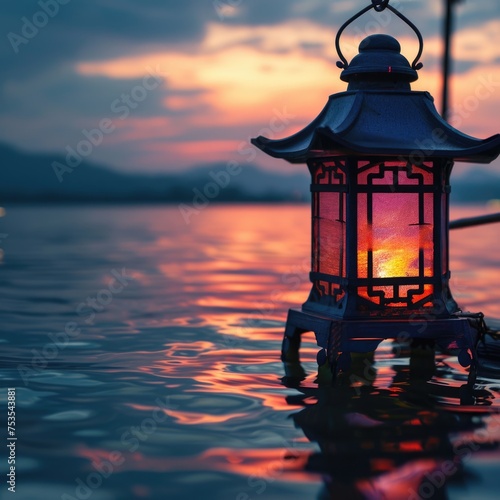Oriental Lamp on a Lake at Sunset