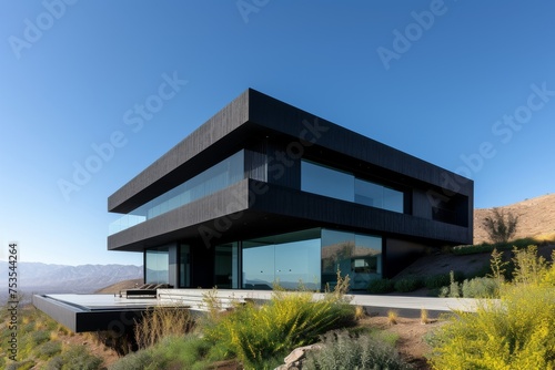 Black house from an elevated perspective
