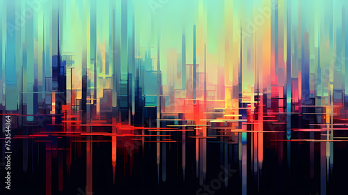 Abstract colorful city background, digital glitch art