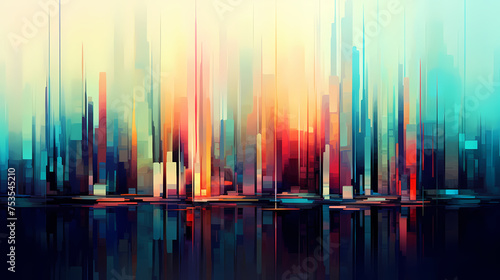 Abstract colorful city background, digital glitch art © ma