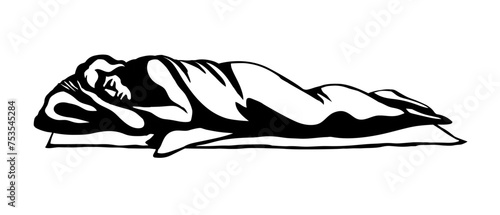 Vector drawing. Ancient sleeping man