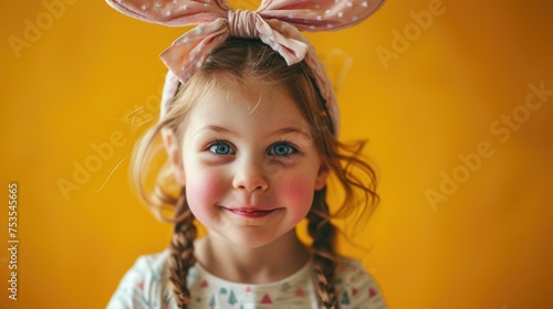 Adorable Young Girl with Bunny Ears and Smile, Fictional Character Created By Generated AI.