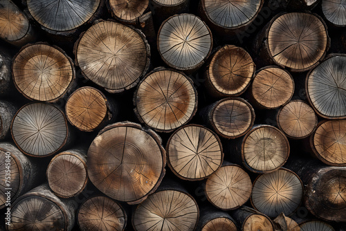 Close up of cut logs Background texture