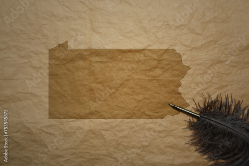 Obraz na plátně map of pennsylvania state on a old paper background with old pen