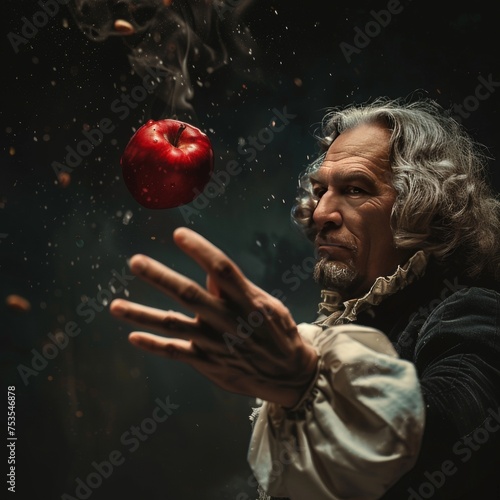 This is an illustrative photo that description like that - Isaac Newton threw a red apple away.