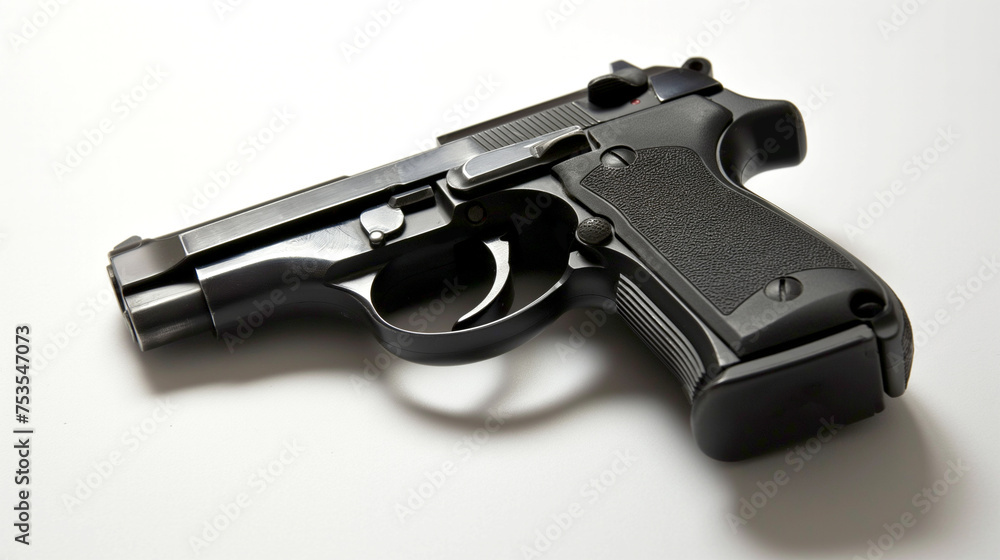 Automatic 9mm handgun pistol on a white background
