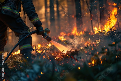 a firefighter puts out a bonfire