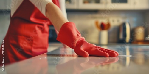 woman cleaning the house wearing gloves Generative AI