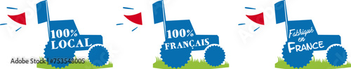 Logo tracteur et drapeau français, consommer local et fabriqué en France