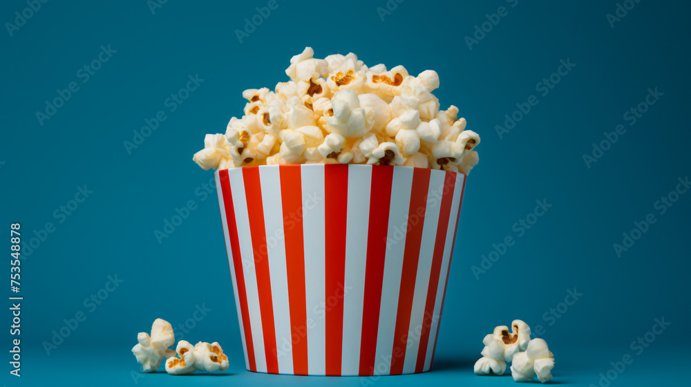 Delectable popcorn in a cinema popcorn bucket 