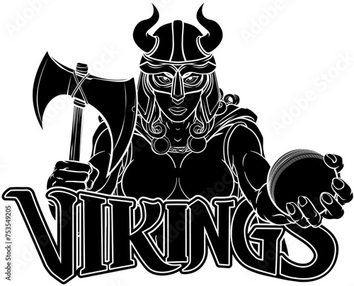 A Viking female warrior woman gladiator cricket sports mascot