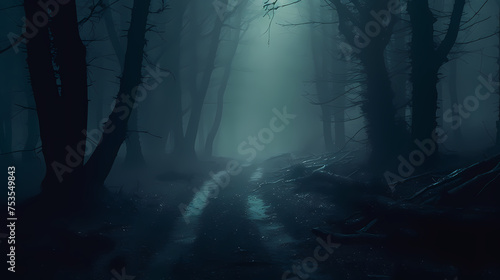 Mysterious dark forest at night © Derby