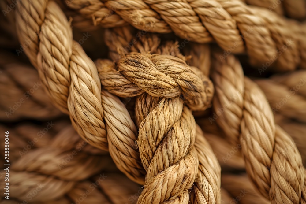 Rope with knot. A close-up image of a rope with a neatly tied knot, isolated on a white background. The texture of the rope and the details of the knot are clearly visible Rope with knot. A close-up image of a rope with a neatly tied knot, isolated on a white background. The texture of the rope and the details of the knot are clearly visible