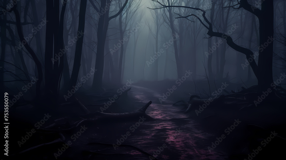 Obraz premium Mysterious dark forest at night