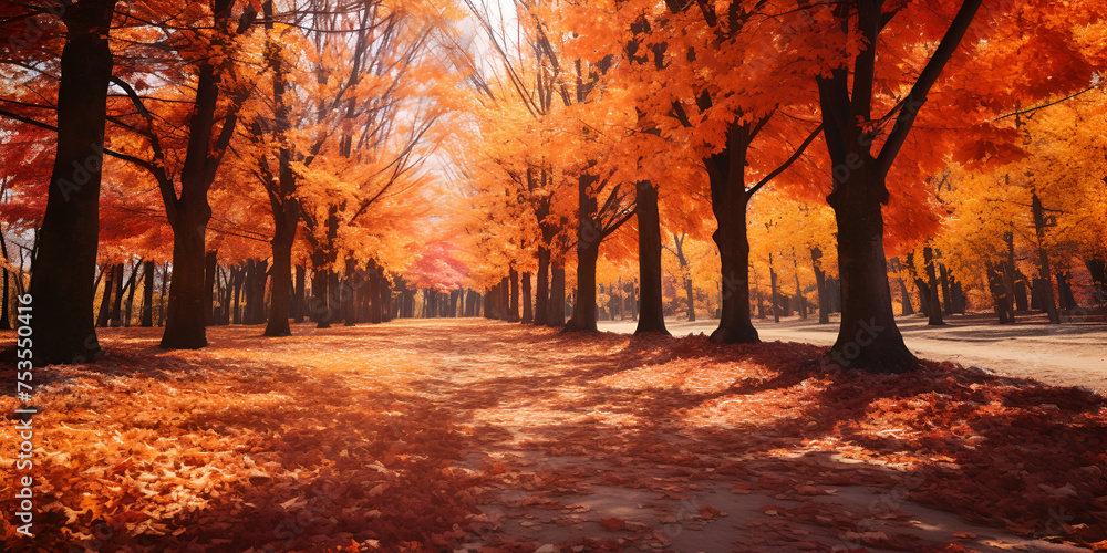 Sunny Fall Park Autumn Landscape Bliss