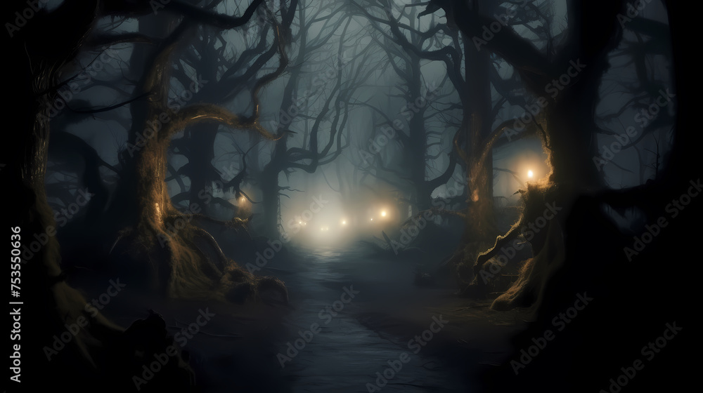 Fototapeta premium Mysterious dark forest at night