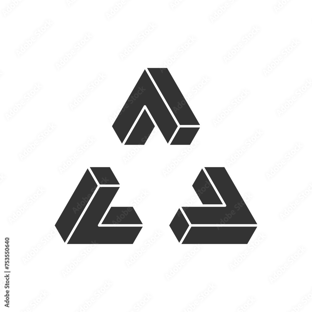 Abstract impossible shape icon isolated on white background. Optical illusion. Vector illustration. Abstract impossible shape icon isolated on white background. Optical illusion. Vector illustration.