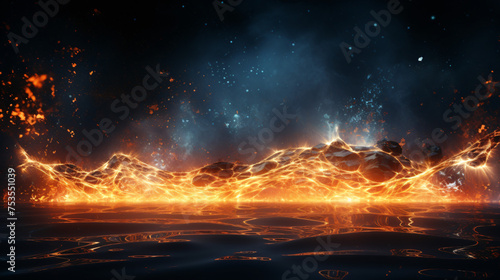 Dynamic wave of particles in a futuristic fire background