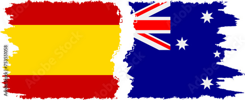 Australia and Spain grunge flags connection vector