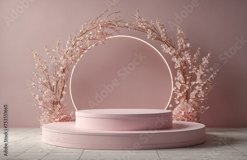Obraz na płótnie ping round table podium stage with flowers
