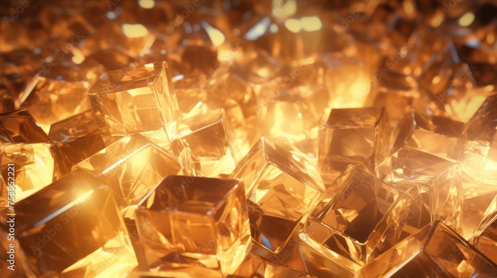 Golden crystals glass cube wallpaper Golden crystals glass cube wallpaper
