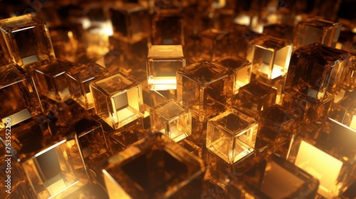 Golden crystals glass cube wallpaper gold crystal background