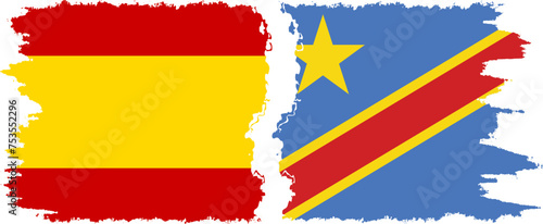 Congo - Kinshasa and Spain grunge flags connection vector
