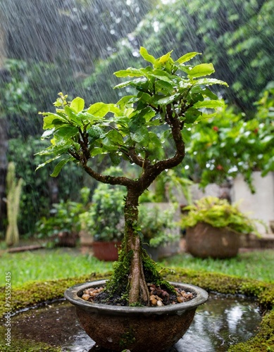 tree in the heavy raining