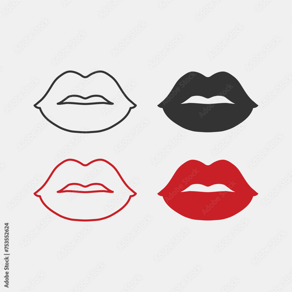 Lips vector icon. Woman lips vector icon on a grey background. Hot lips symbol icon illustration for website, ui ux, mobile app and graphic design Lips vector icon. Woman lips vector icon on a grey background. Hot lips symbol icon illustration for website, ui ux, mobile app and graphic design