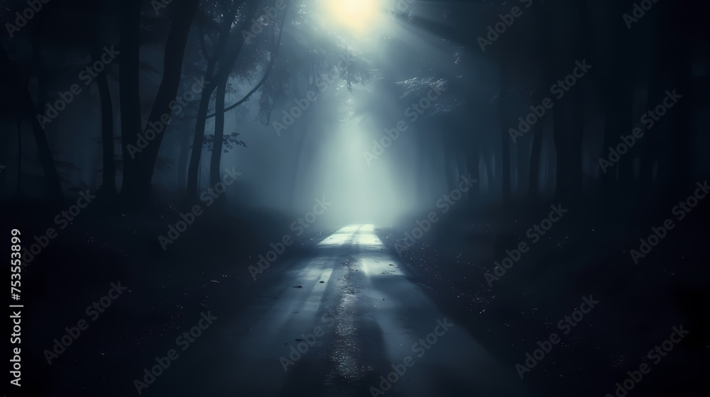 Obraz premium Foggy dark forest path scary melancholy background