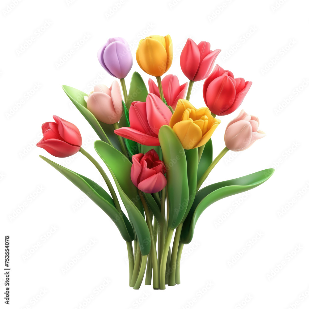 Clay tulips isolated on a transparent background, png