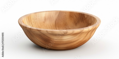  mock-up of wooden bowl on white background, rustic appearance.